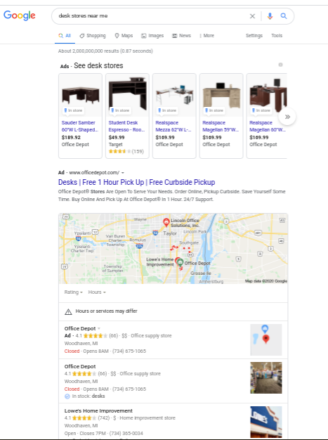 Desk-stores-near-me-SERP-example